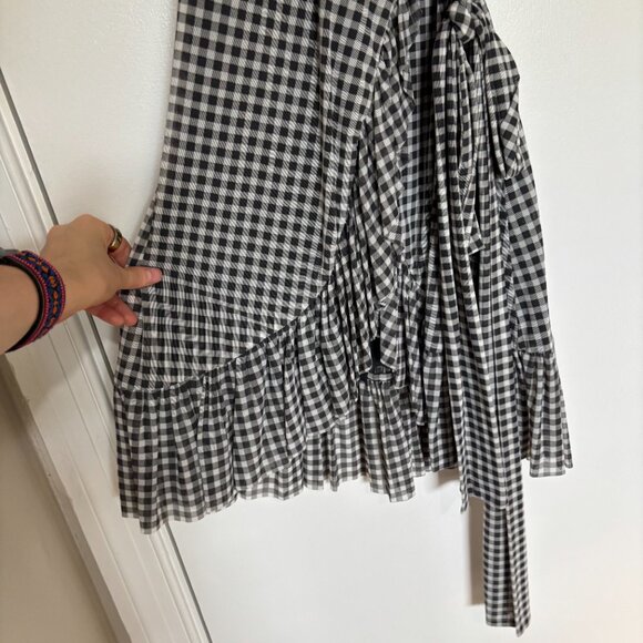 Ganni Black White Gingham Wrap Dress 36 V Neck Half Sleeve - Picture 5 of 7